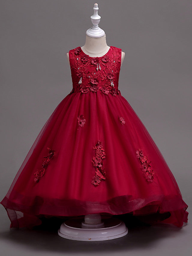 Beautiful Jewel Lace Tulle Flower Girl Dress with Appliques Crystals-BallBride