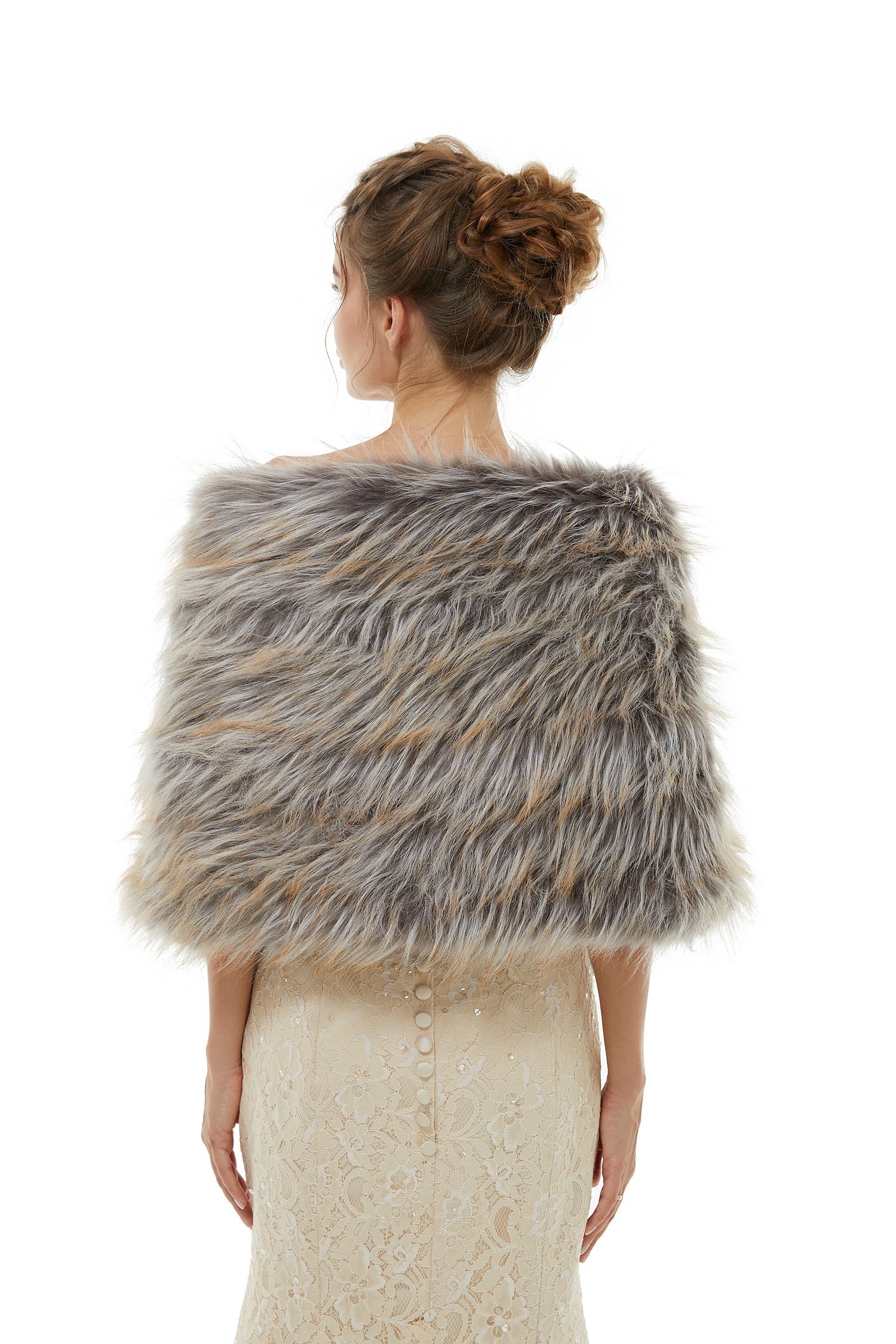 Beautiful Mix Colored Winter Faux Fur Wedding Wrap-BallBride