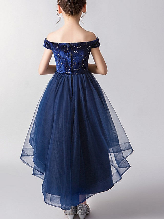 Beautiful Short Sleeve A-Line Flower Girl Dress Tulle with Print-BallBride