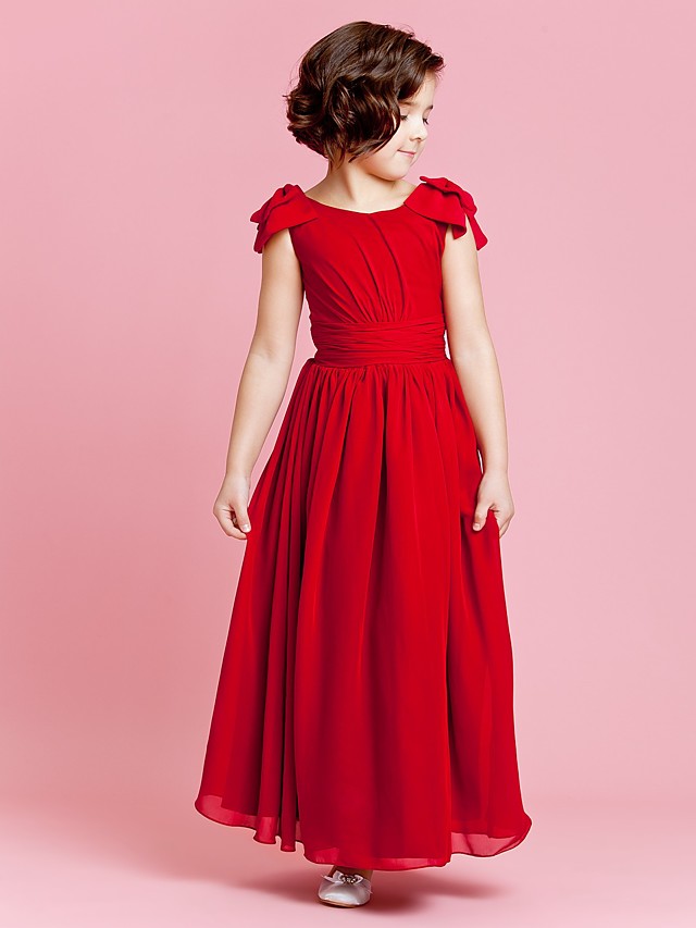 Beautiful Sleeveless Jewel Neck A-Line Flower Girl Dresses With Bow Buttons and Ankle Length-BallBride