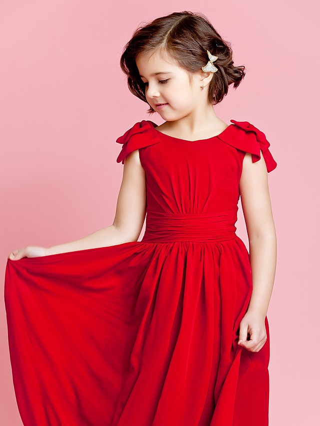 Beautiful Sleeveless Jewel Neck A-Line Flower Girl Dresses With Bow Buttons and Ankle Length-BallBride