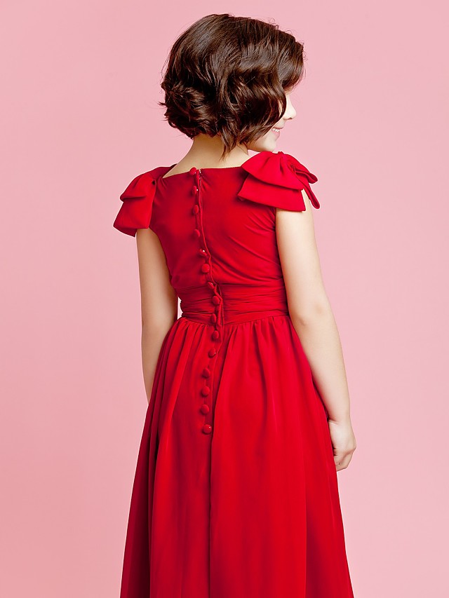 Beautiful Sleeveless Jewel Neck A-Line Flower Girl Dresses With Bow Buttons and Ankle Length-BallBride