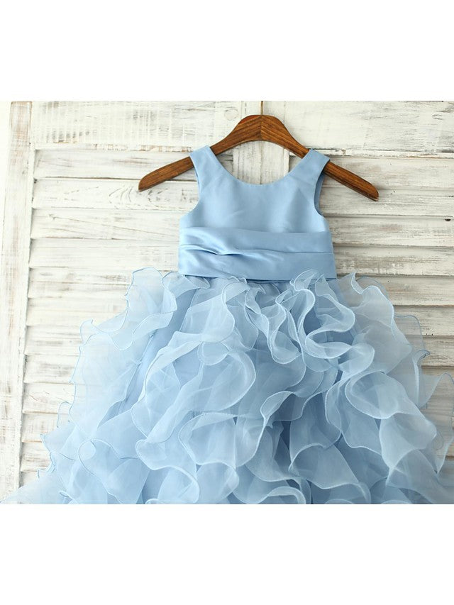 Beautiful Sleeveless Jewel Neck Floor Length Flower Girl Dresses in Organza With Sash and Ribbon Flower-BallBride