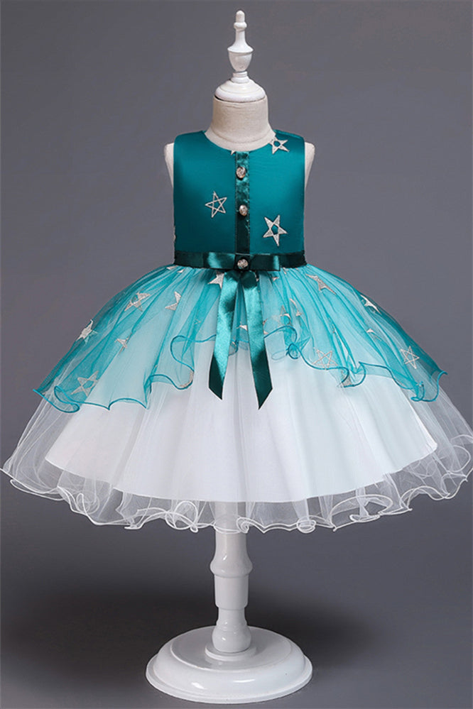 Beautiful Star Decor Sleeveless Ball Gown Tulle Flower Girl Dress-BallBride