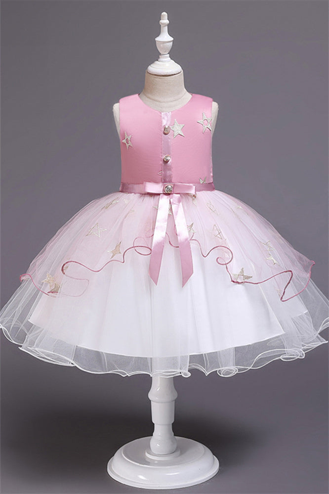 Beautiful Star Decor Sleeveless Ball Gown Tulle Flower Girl Dress-BallBride