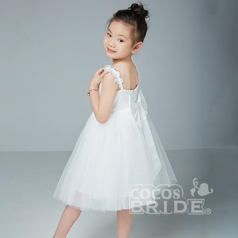 Beige V-Neck Sleeveless Ball Gown Flower Girls Dress-BallBride