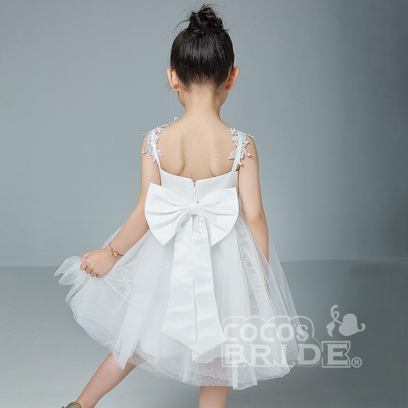 Beige V-Neck Sleeveless Ball Gown Flower Girls Dress-BallBride