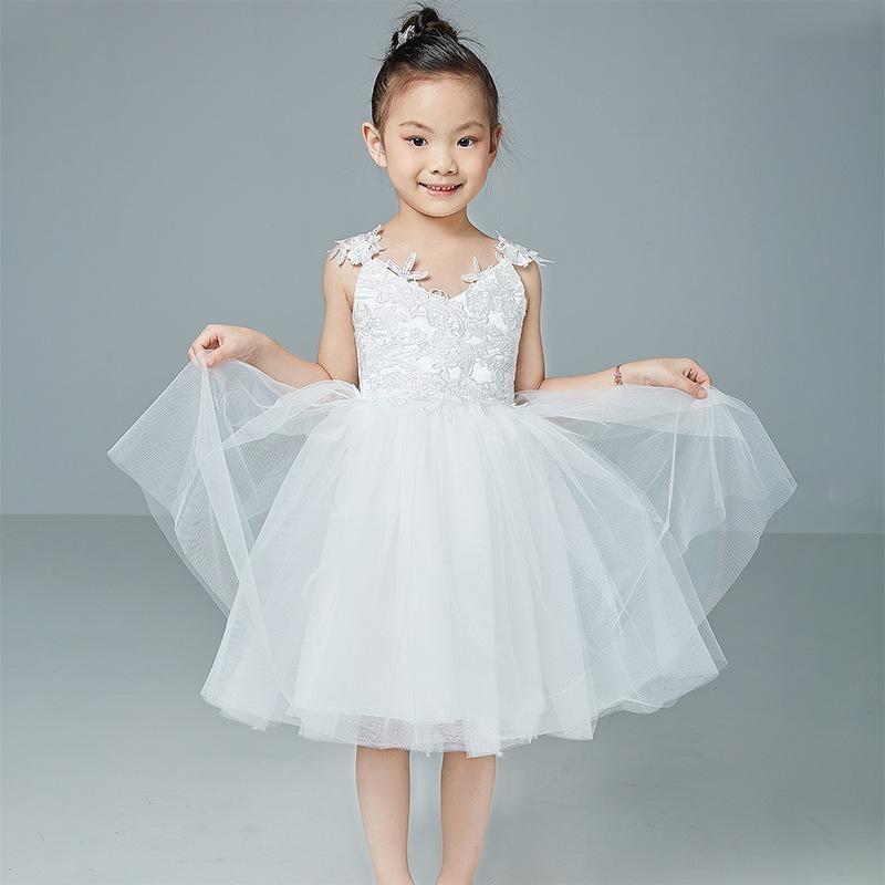Beige V-Neck Sleeveless Ball Gown Flower Girls Dress-BallBride