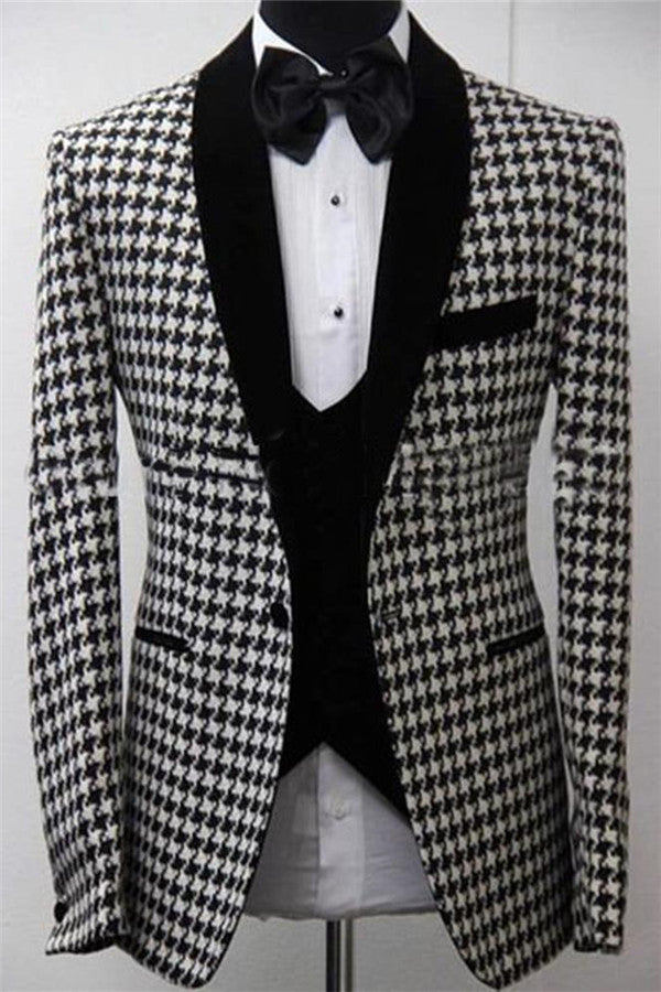 Bespoke Houndstooth Blazer Groomsmen Outfit - 3 Piece Set-BallBride