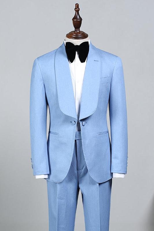 Bespoke Rock Sky Blue Wedding Suit for Bridegrooms-BallBride