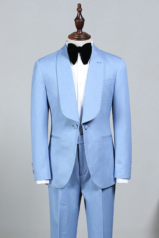 Bespoke Rock Sky Blue Wedding Suit for Bridegrooms-BallBride