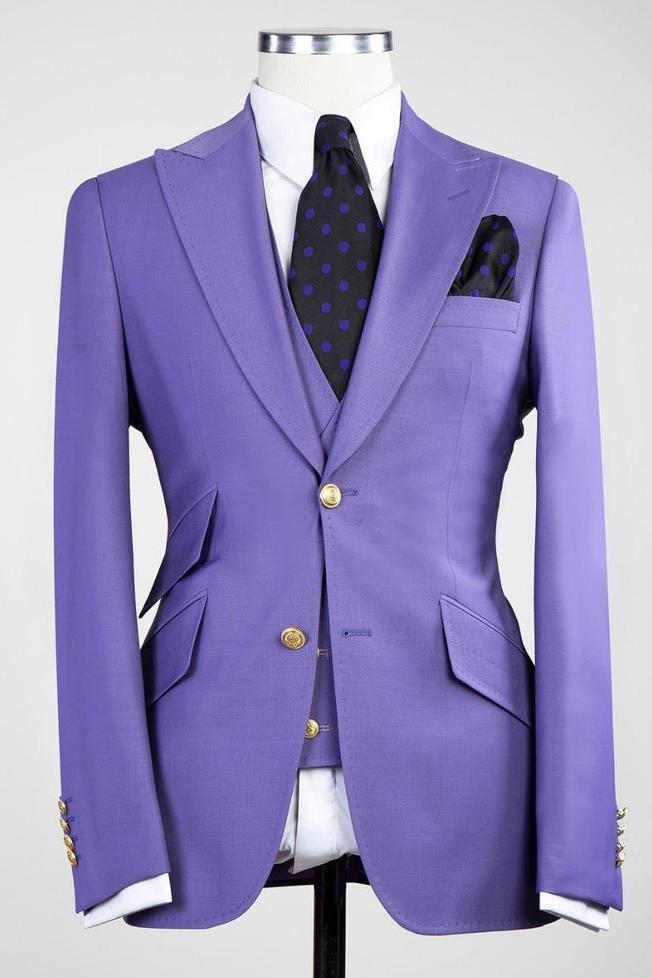 Best Fitted Men Suits - Clifford Chic Purple Peaked Lapel Three Pieces-BallBride