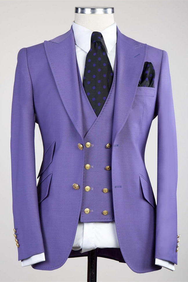 Best Fitted Men Suits - Clifford Chic Purple Peaked Lapel Three Pieces-BallBride