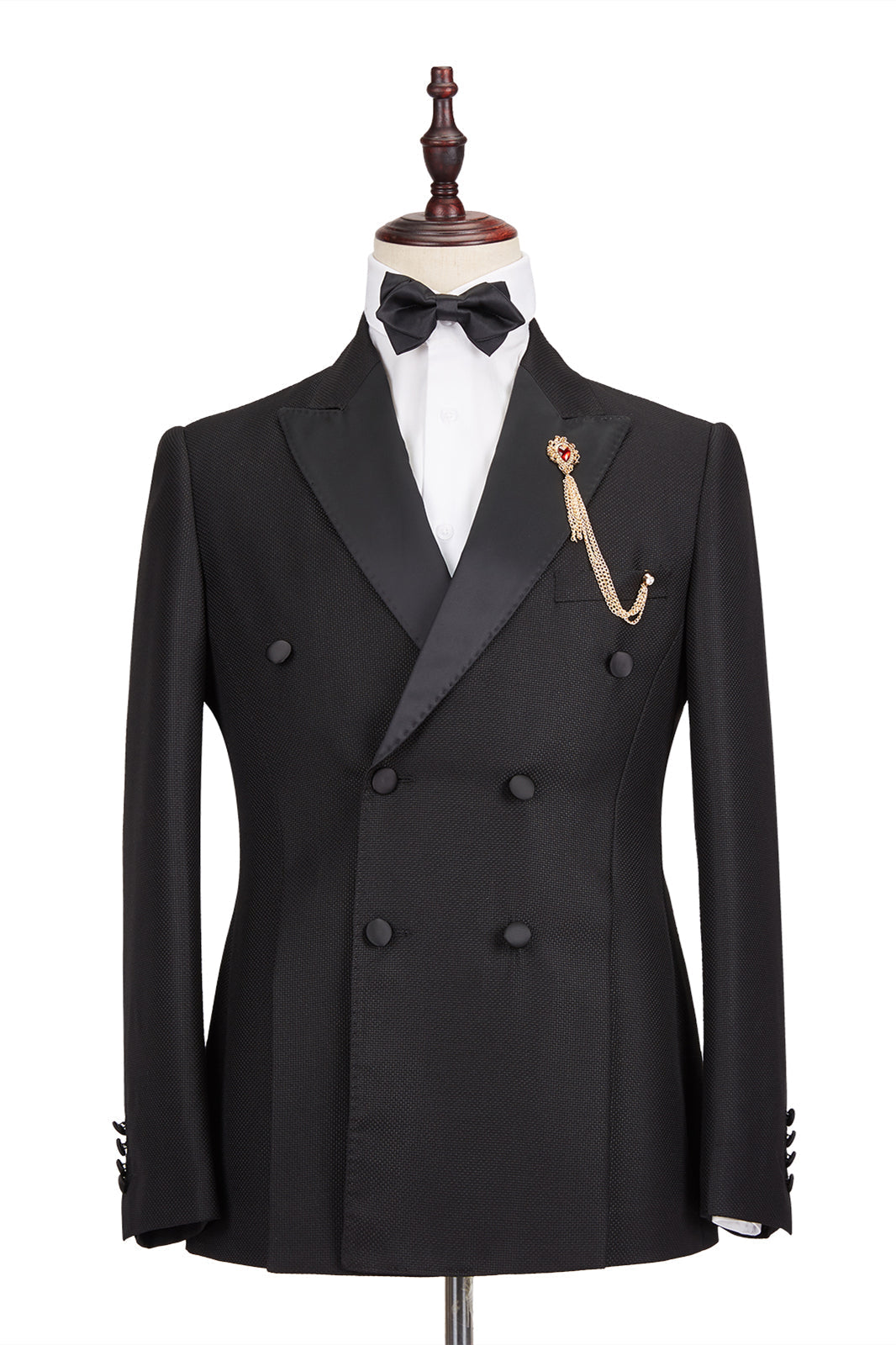 Black Men's Wedding Suit Groom Tuxedos - Classic Satin Peak Lapel Double Breasted-BallBride