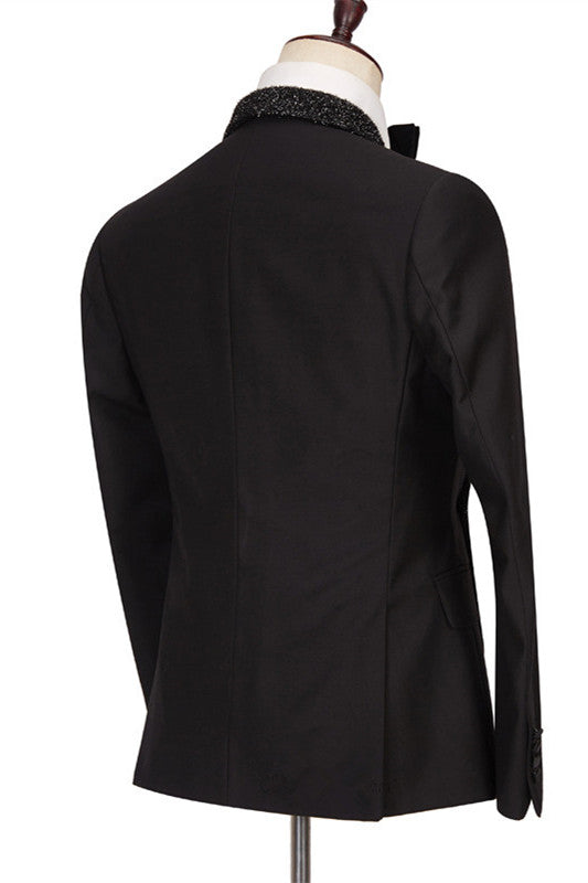 Black One Button Wedding Suits with Sparkly Shawl Lapel - Colby-BallBride