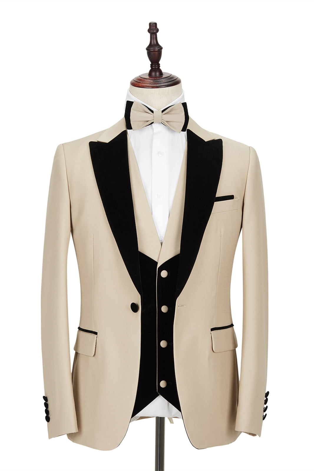 Black Peak Lapel Champagne Wedding Suit For Men's Party-BallBride