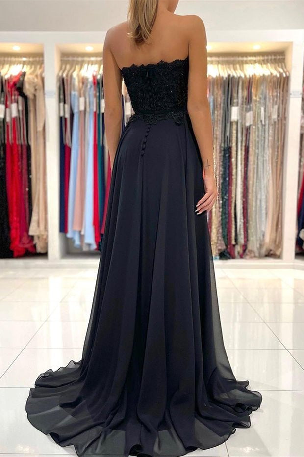 Black Sweetheart Split Prom Dress with Appliques-BallBride