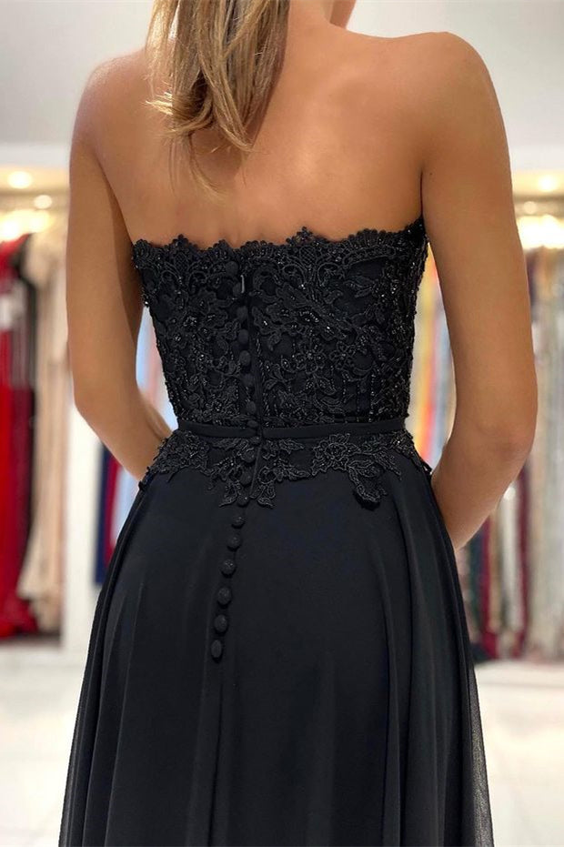 Black Sweetheart Split Prom Dress with Appliques-BallBride