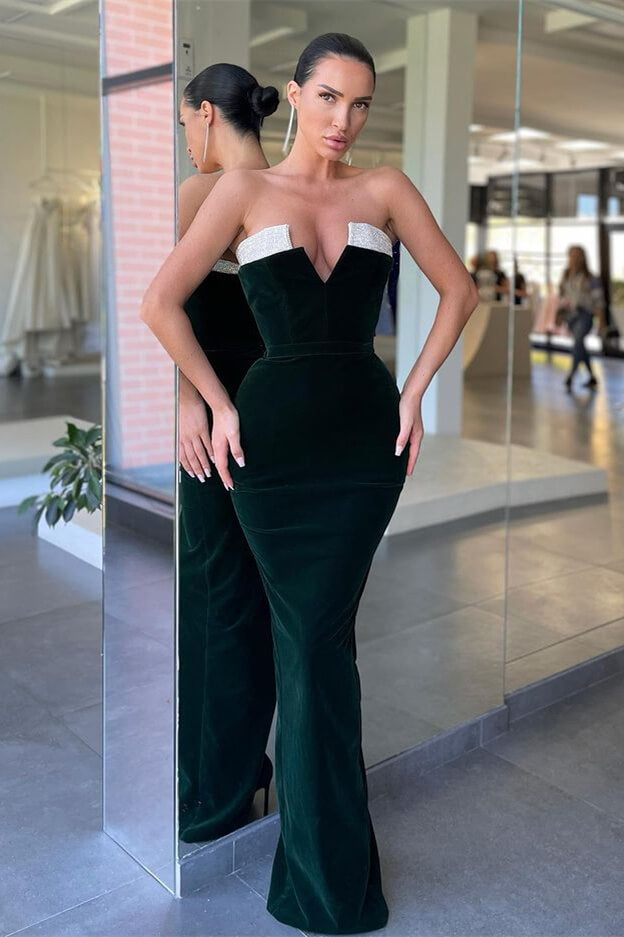 Black Velvet Mermaid Sleeveless Long Prom Dress-BallBride
