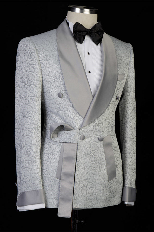 Braiden Silver Shawl Lapel Double Breasted Wedding Suit-BallBride