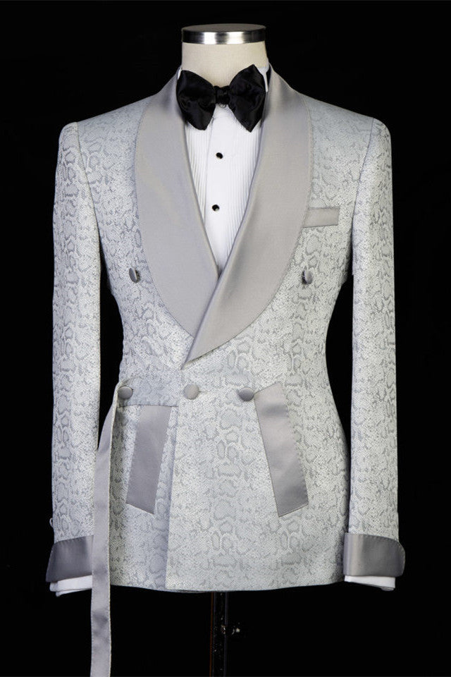 Braiden Silver Shawl Lapel Double Breasted Wedding Suit-BallBride
