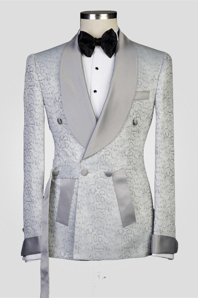 Braiden Silver Shawl Lapel Double Breasted Wedding Suit-BallBride