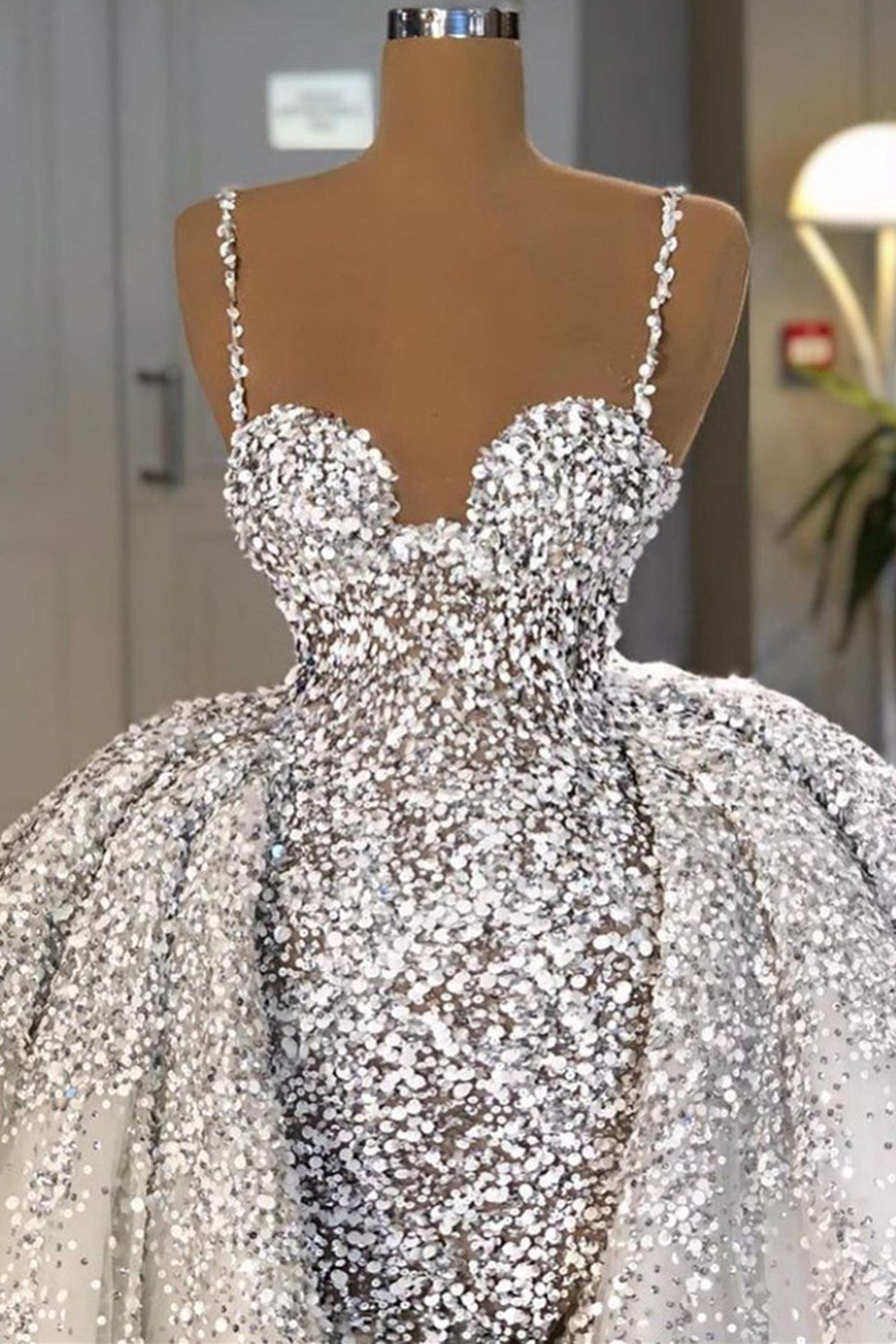 Brilliant Sweetheart Sequins Mermaid Wedding Dress With Ruffles Train-BallBride