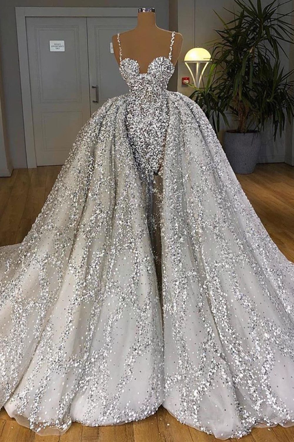 Brilliant Sweetheart Sequins Mermaid Wedding Dress With Ruffles Train-BallBride