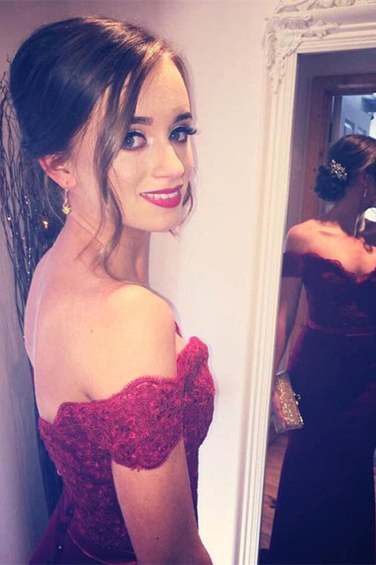 Burgundy Off-the-Shoulder Mermaid Prom Dress - Chic and Stylish-BallBride