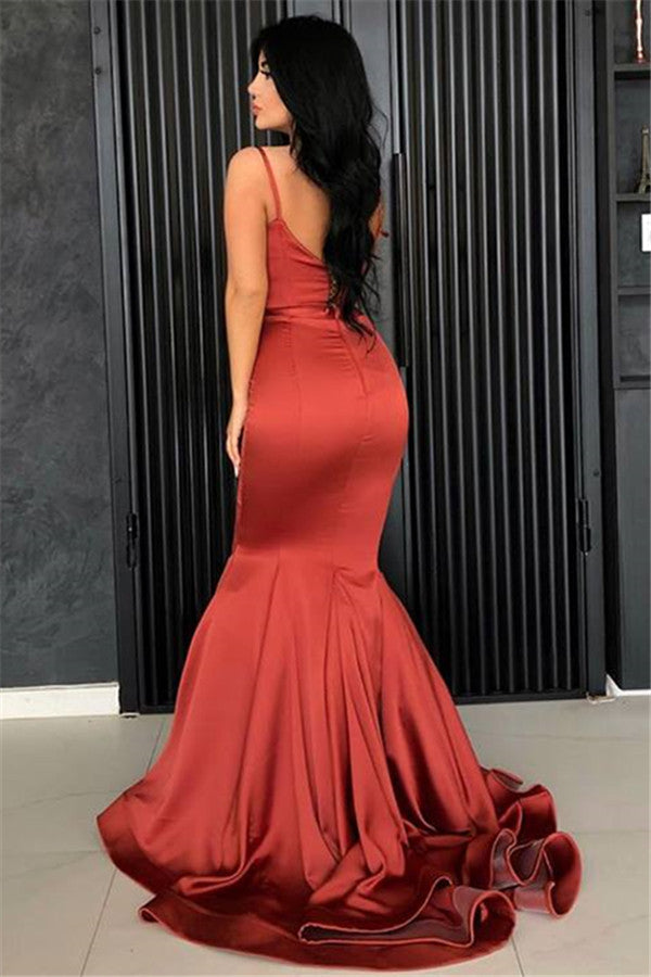 Burnt Orange Long Mermaid Prom Dress-BallBride