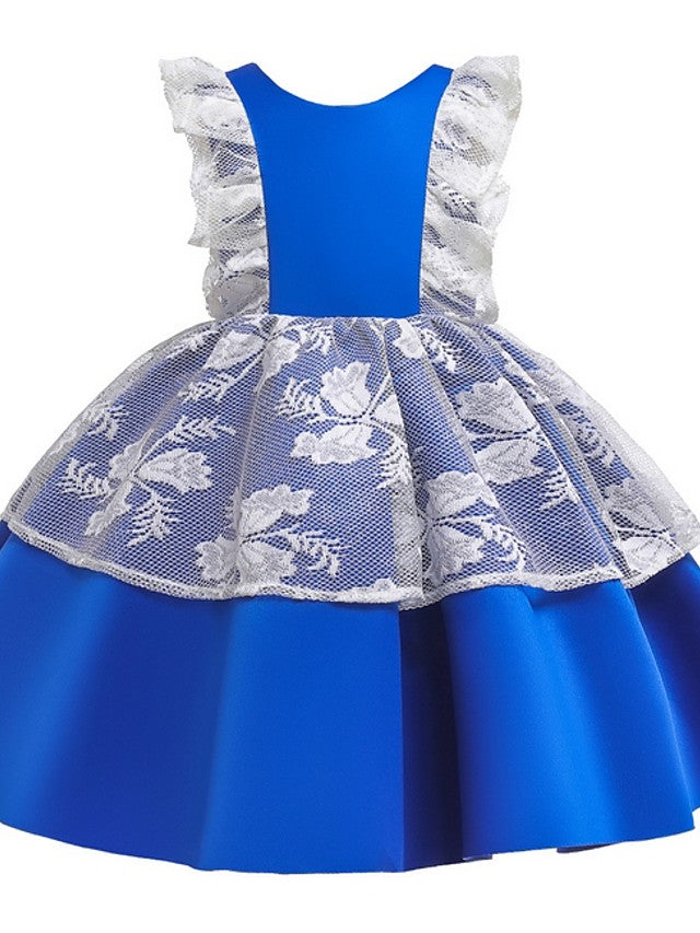 Cap Sleeve Jewel Neck Ball Gown Dress with Bow and Color Block for Flower Girls-BallBride