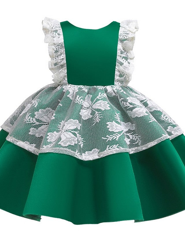 Cap Sleeve Jewel Neck Ball Gown Dress with Bow and Color Block for Flower Girls-BallBride