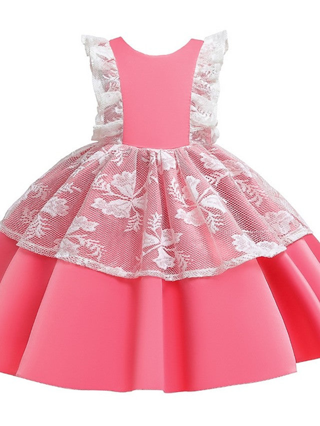 Cap Sleeve Jewel Neck Ball Gown Dress with Bow and Color Block for Flower Girls-BallBride