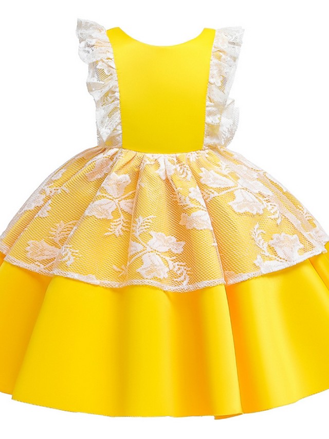 Cap Sleeve Jewel Neck Ball Gown Dress with Bow and Color Block for Flower Girls-BallBride