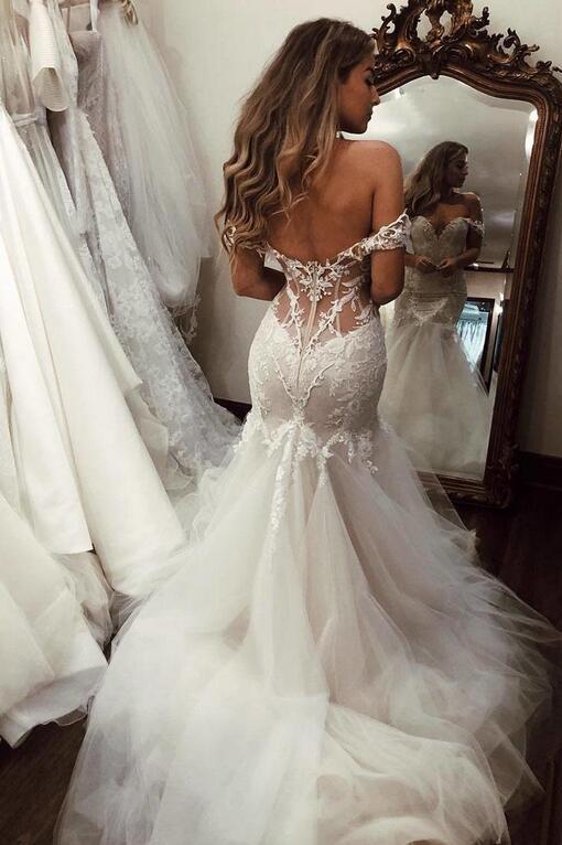 Charming Sweetheart Off-the-Shoulder Mermaid Wedding Dress With Tulle-BallBride