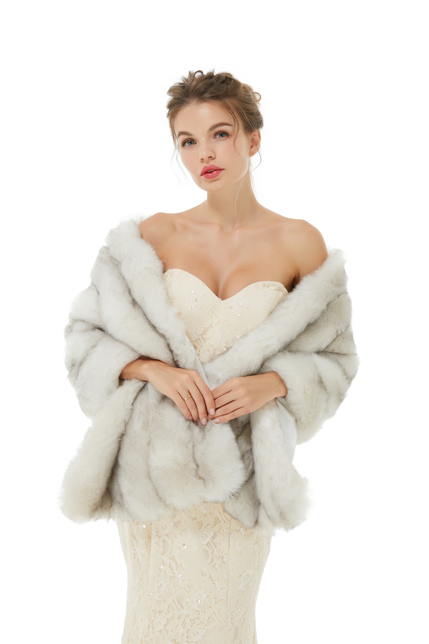 Chic Grey Faux Fur Shawl for Women's Winter Wrap-BallBride