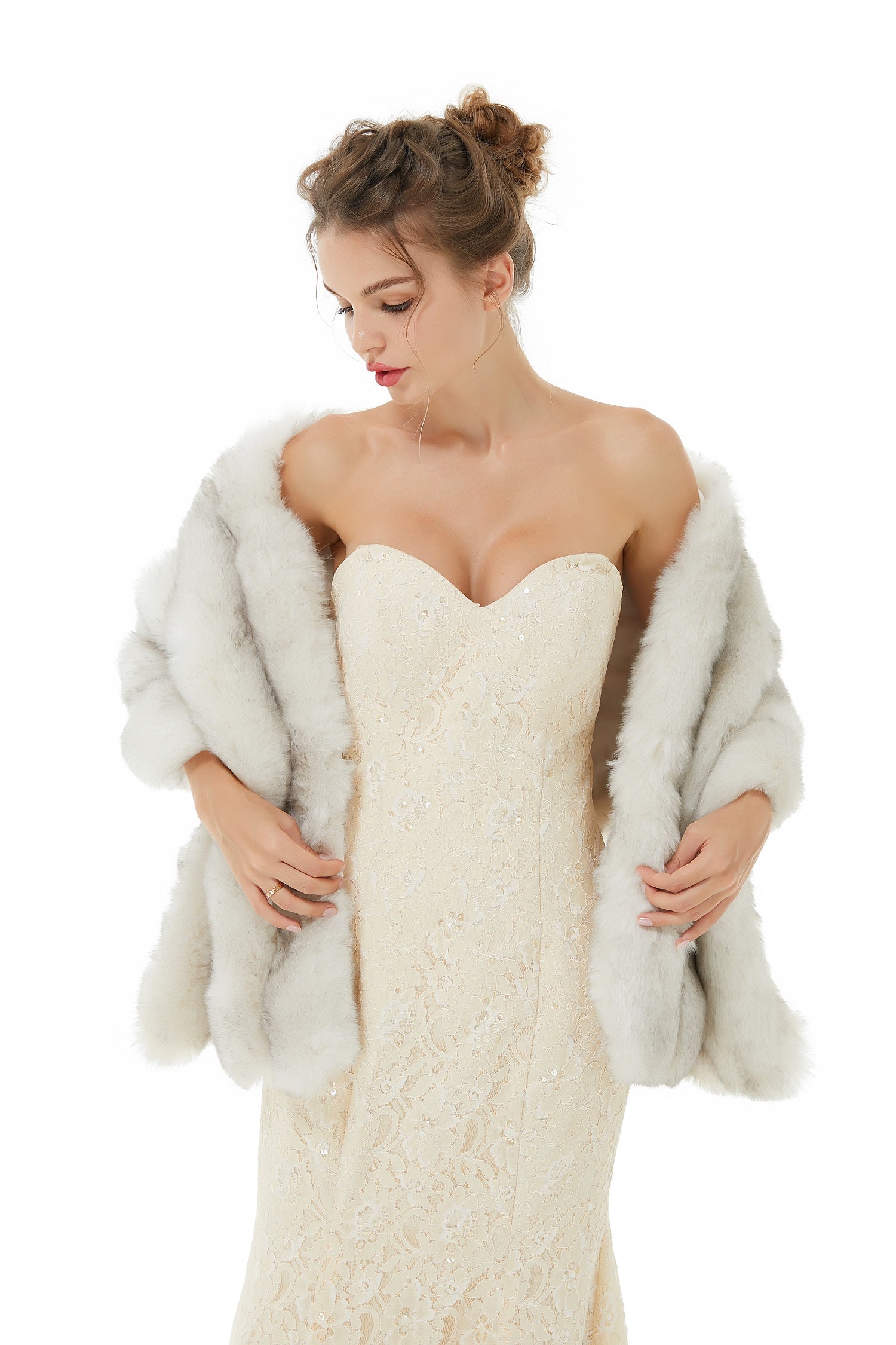 Chic Grey Faux Fur Shawl for Women's Winter Wrap-BallBride