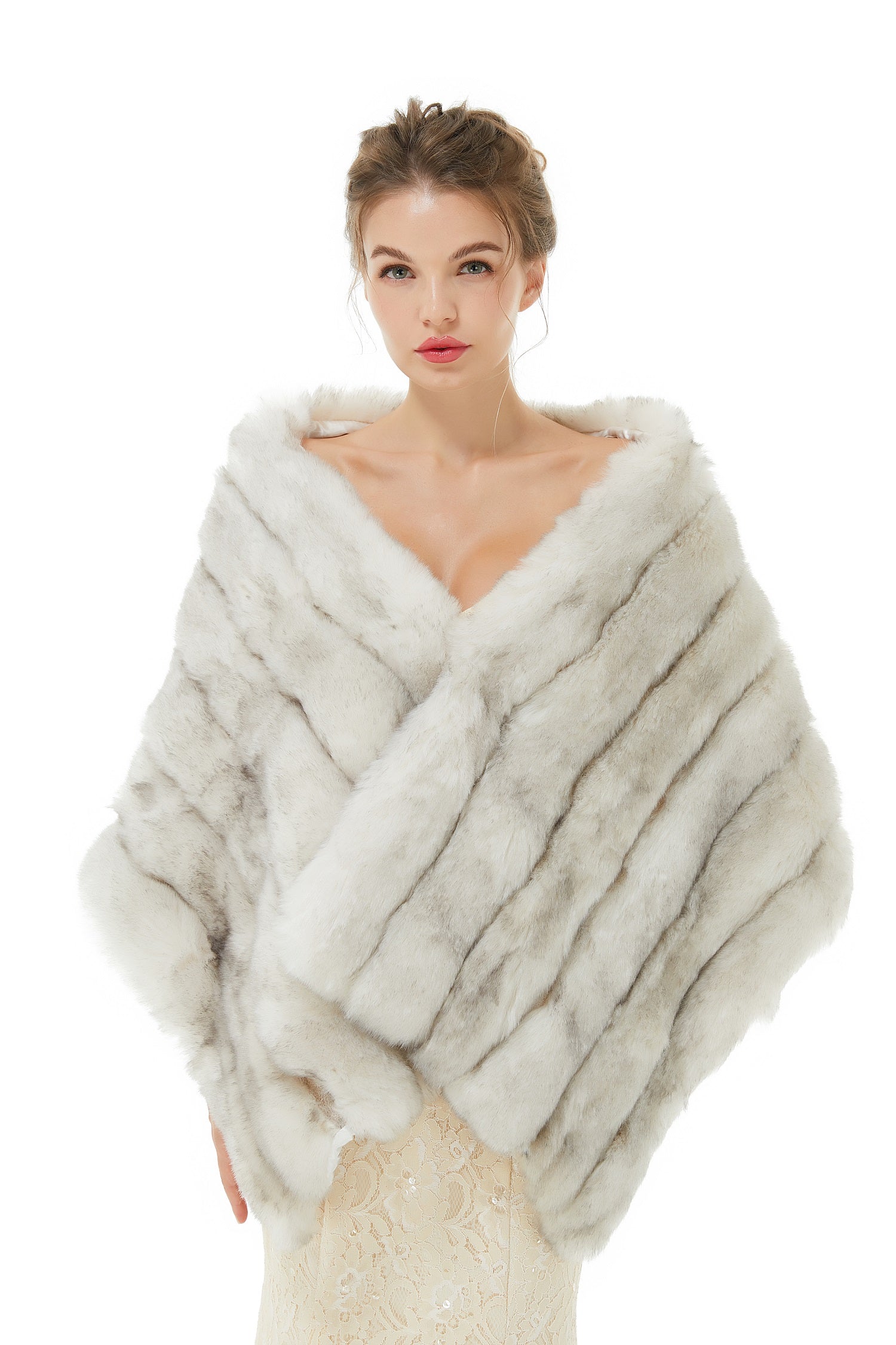 Chic Grey Faux Fur Shawl for Women's Winter Wrap-BallBride