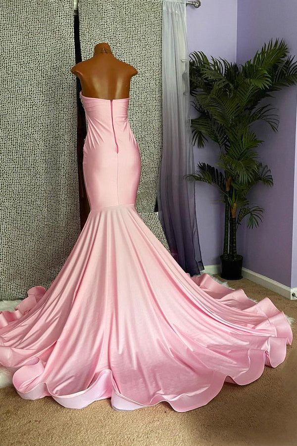 Chic High-Neck Pink Mermaid Prom Dress with Beading-BallBride