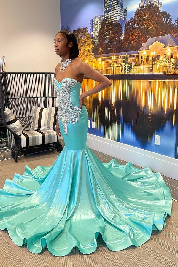 Chic Sleeveless Jade Prom Dress With Appliques & Beading-BallBride