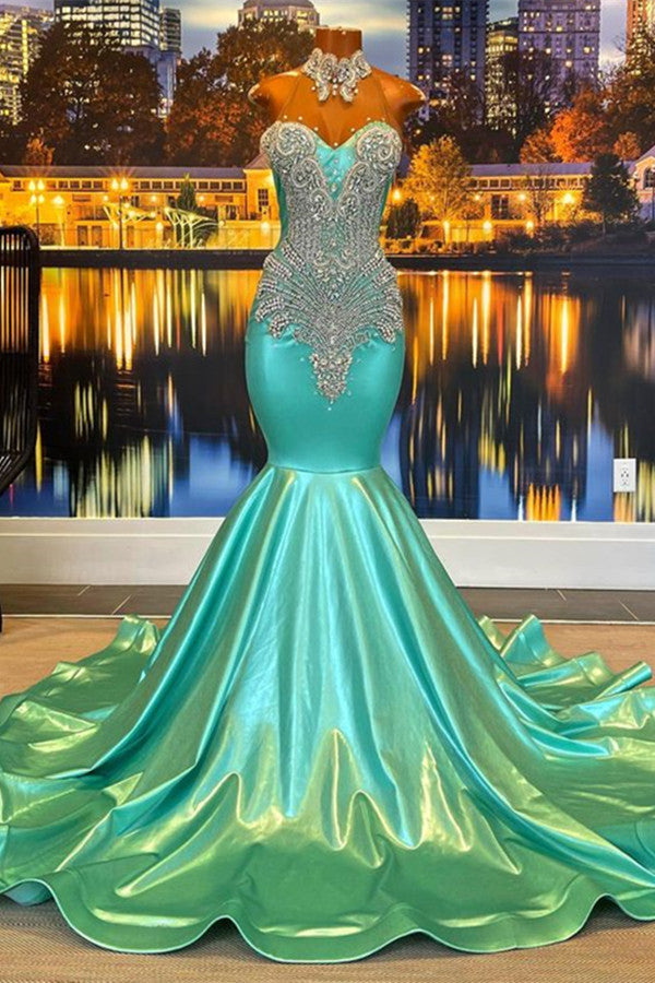 Chic Sleeveless Jade Prom Dress With Appliques & Beading-BallBride