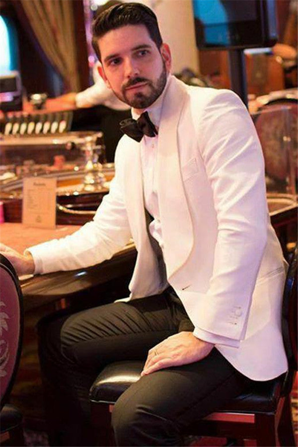 Chic White Shawl Lapel Fit Men's Wedding Suit With One Button-BallBride
