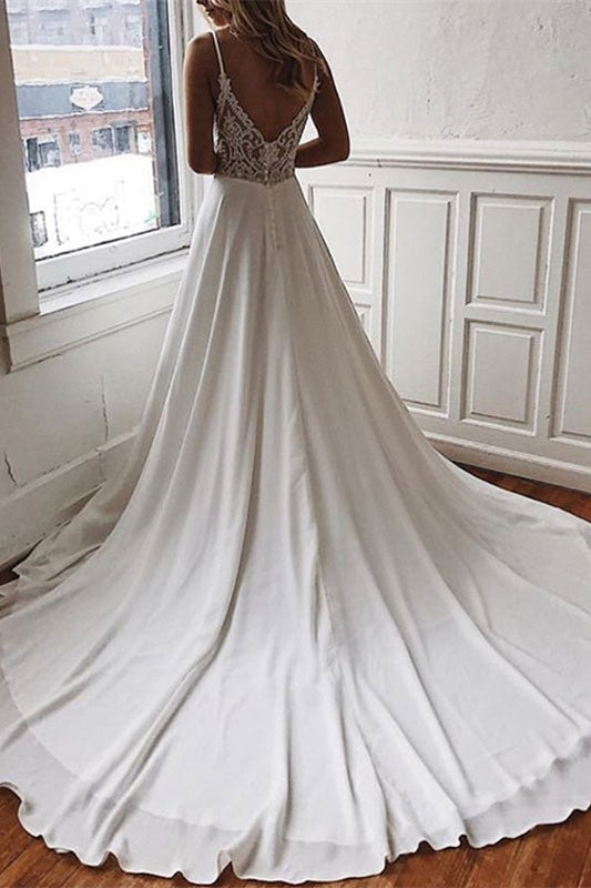 Chiffon Lace Wedding Dress with Spaghetti-Straps-BallBride