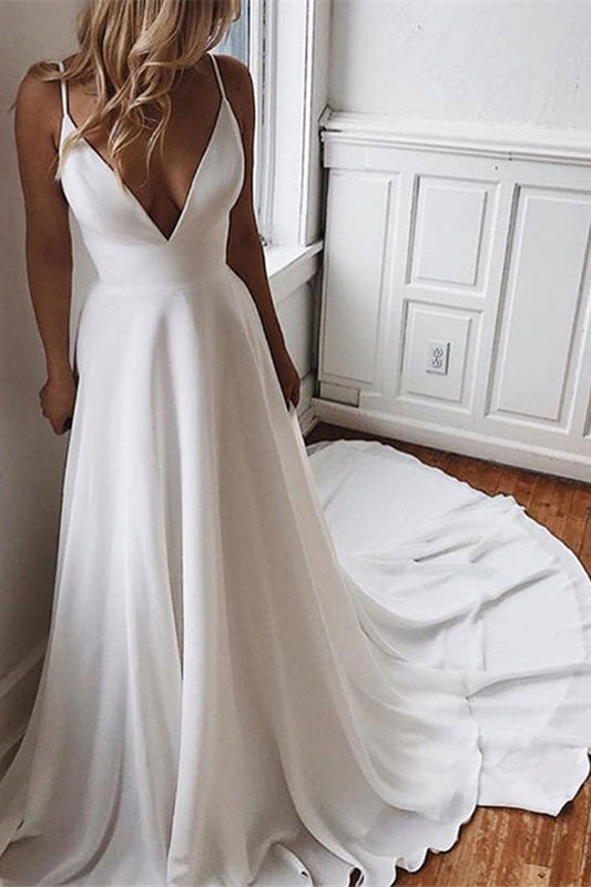 Chiffon Lace Wedding Dress with Spaghetti-Straps-BallBride
