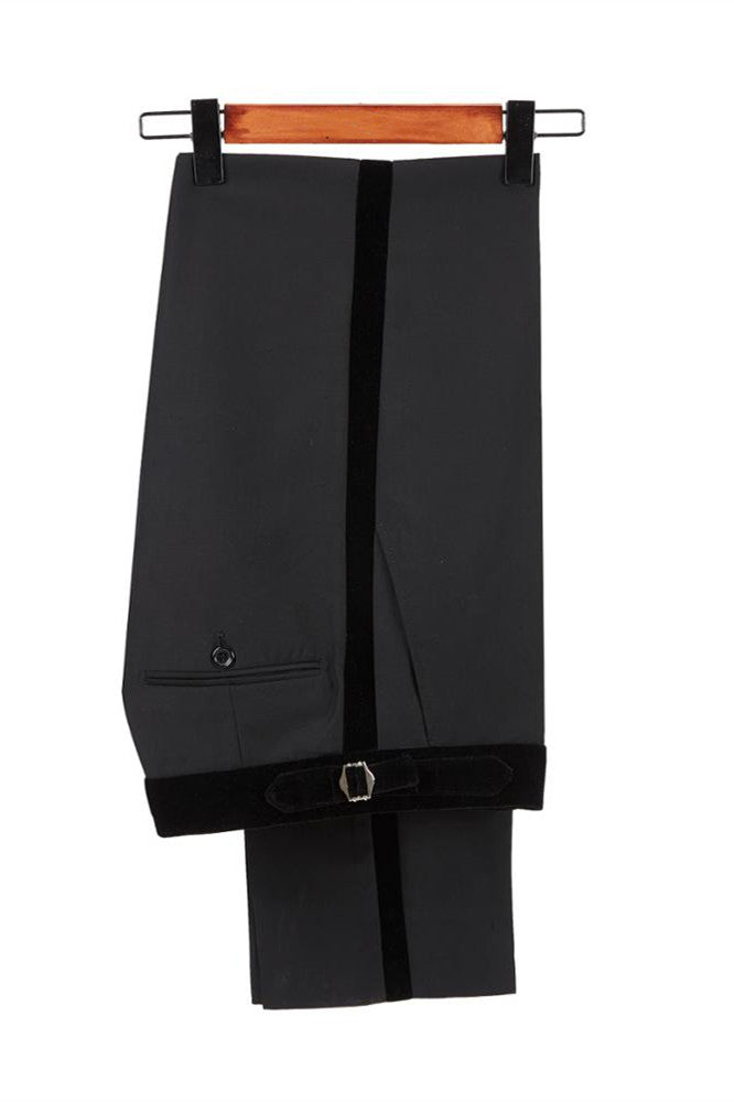 Classic Black Jacquard Velvet Lapel Belt Leopard Double Breasted Bazer for Groom-BallBride