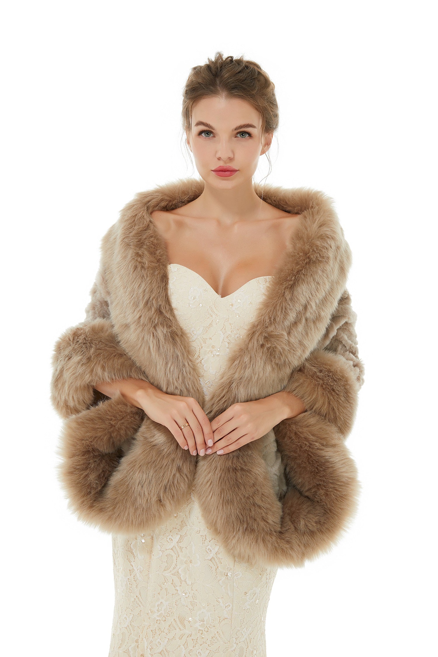 Classic Brown Faux Fur Wrap for Winter Weddings-BallBride
