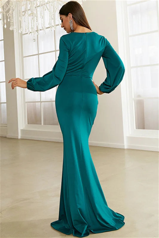 Classic Long Sleeves Square Mermaid Evening Dress-BallBride