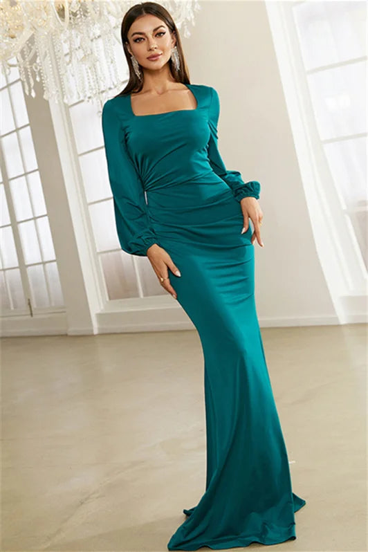 Classic Long Sleeves Square Mermaid Evening Dress-BallBride