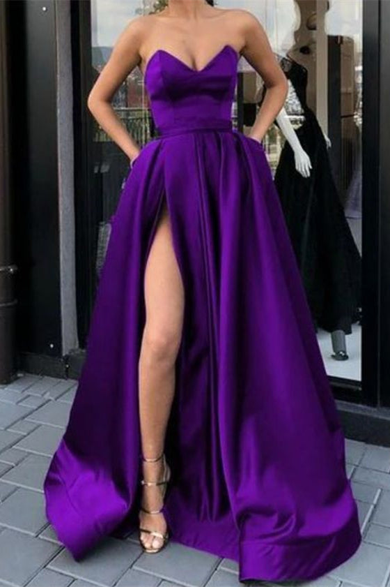 Classic Regency Sweetheart Prom Dress with Long Split and Pockets-BallBride