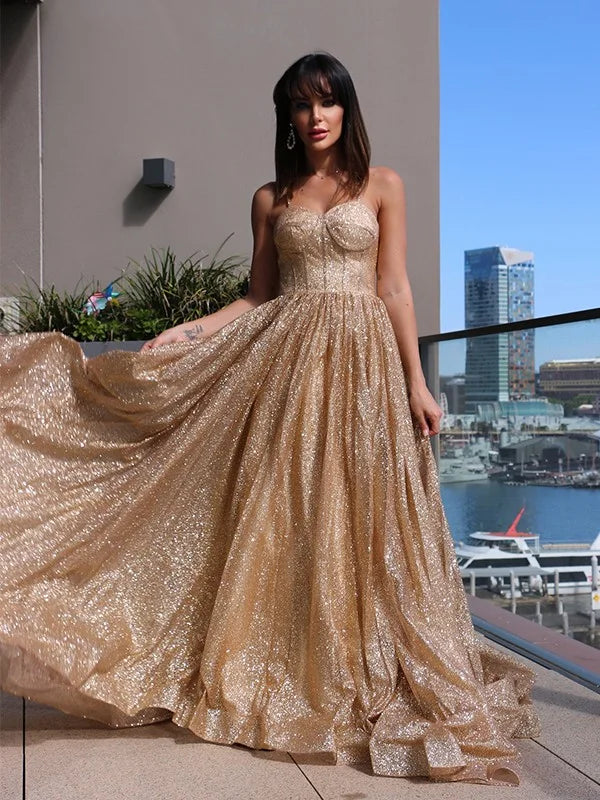 Classic Spaghetti-Straps Sequins Long Evening Dress-BallBride